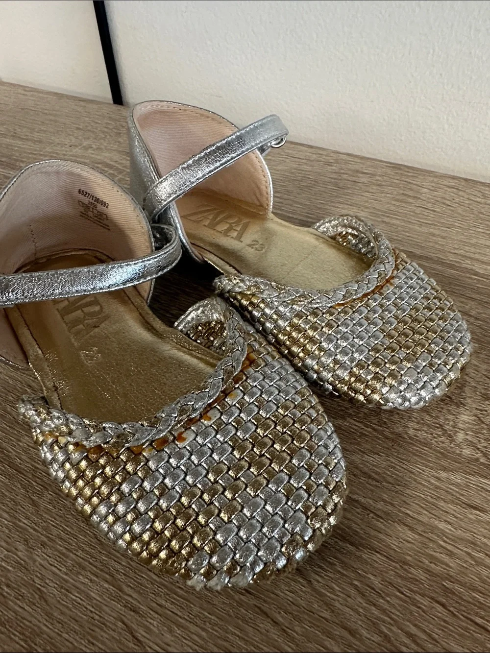Zara Mixed Metals Woven Mary Jane Ballet Flat Party Shoe 24 7